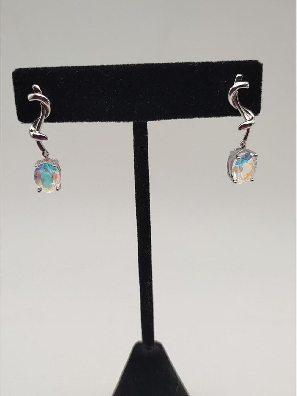 Sterling CZ Drop Earrings AB Finish Prom Bridal 925